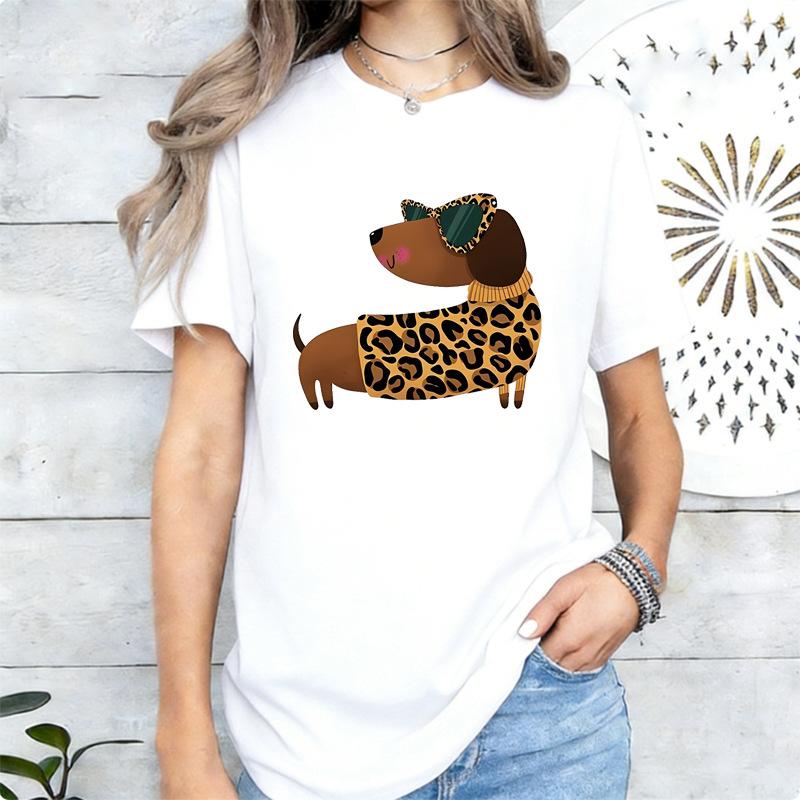 Leopard Print Dachshund Dog Graphic Tshirt Unisex Casual Cotton Short Sleeve Cute Pet Lover Tee