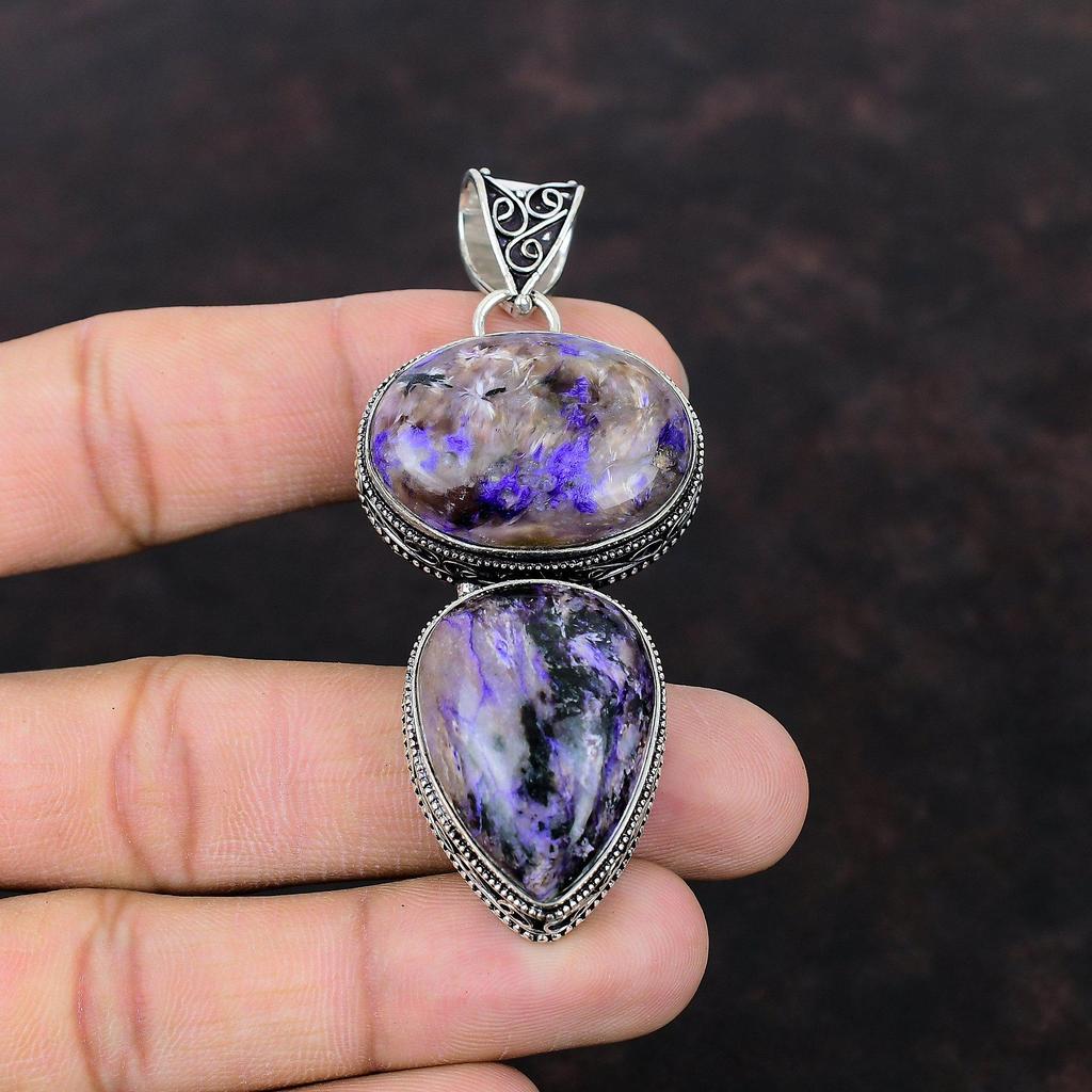 Charoite Pendant Designer Pendant Vintage Pendant 925 Sterling Silver Pendant Real Gemstone Jewelry Handmade Stylish Pendant Engagement Gift