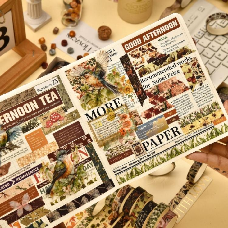 Retro Decorative Tape Forests Plant Print Washis Tape Masking Tape Hand Account Tape for Journaling Phone Scrapbooking