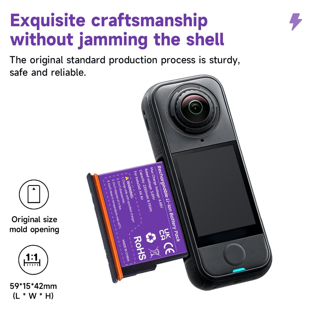 2250mAh Battery for Insta360 X4 Air, 8.75Wh Replacement Battery with Fast Charger for Insta 360 X4 Air Action Camera Accessories