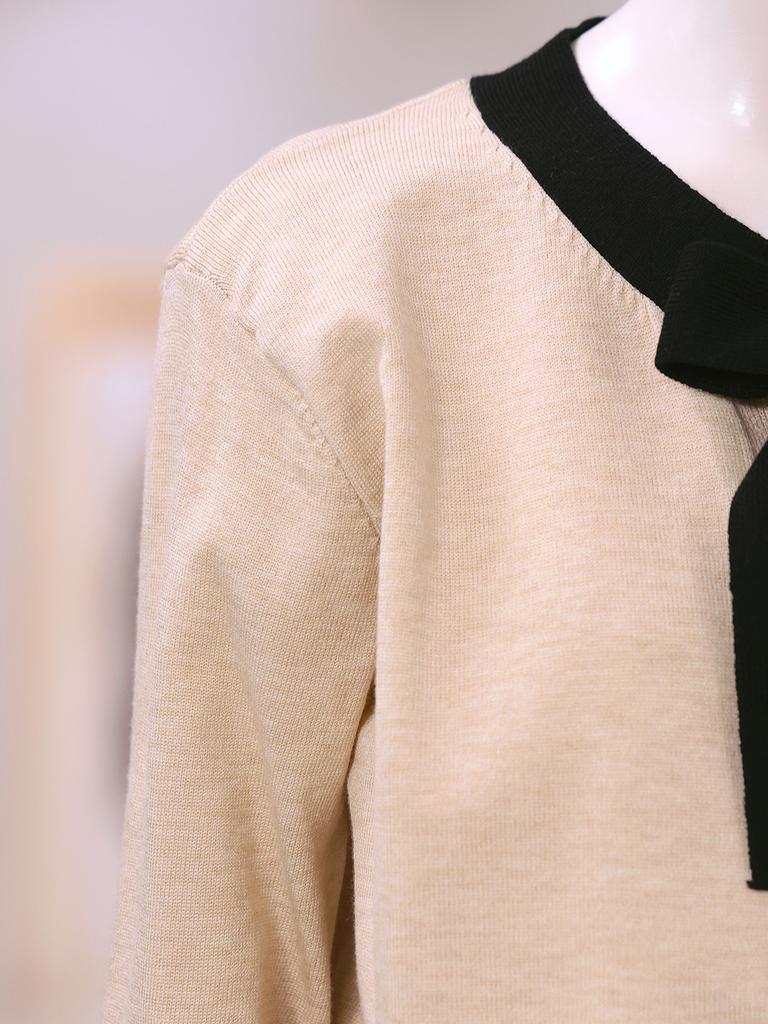 Le shop Tie Neck Color Block Button-up Long Sleeve Knit Cardigan TQ2KC327
