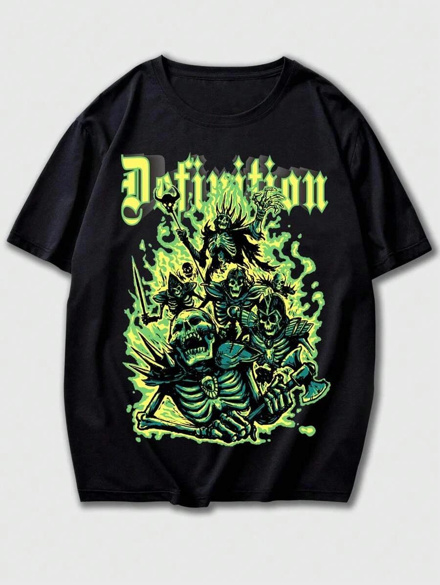 Grunge Punk Skeleton Graphic Tee for Men – Edgy Halloween T-Shirt, Dark Streetwe M
