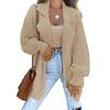 Women Suit Coat Suit Lapel Long Sleeve Solid Color Knitting Coat with Pockets Loose Fit Single Button Sweater Coat
