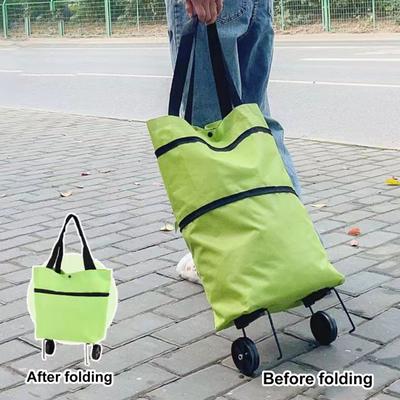 Bolsa de compras plegable con ruedas giratorias Gran capacidad Correas de gran carga Tela impermeable Cremallera suave Remolque retráctil