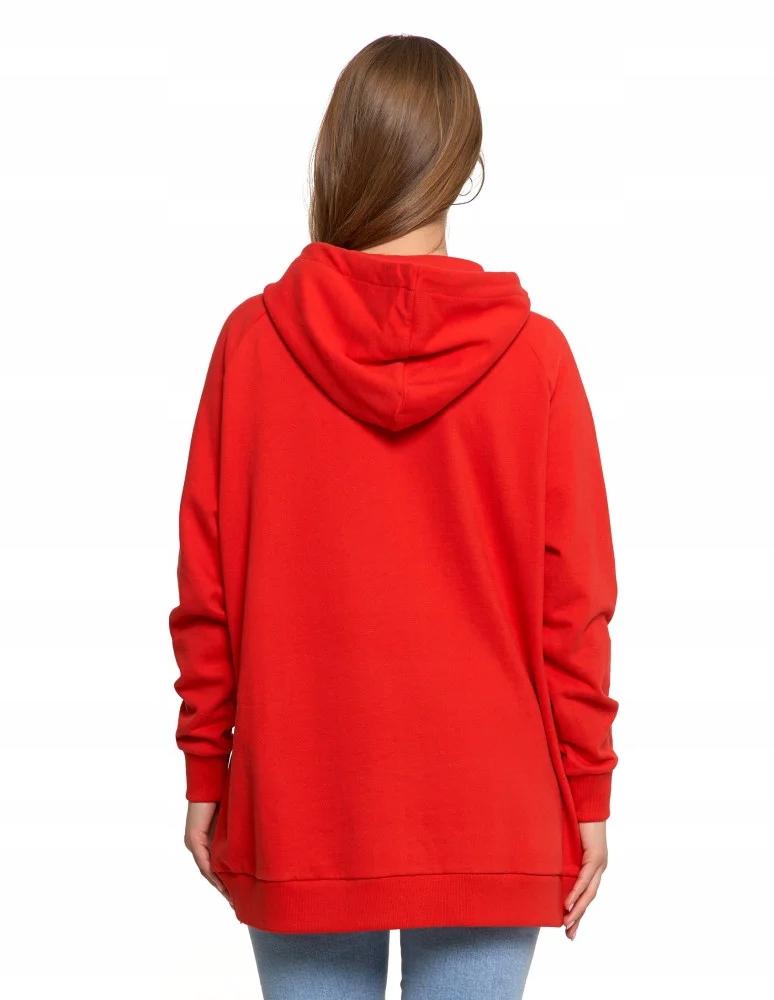 Women's Sweatshirt with Hood Cotton Fashionable Oversize Soft MORAJ M RED