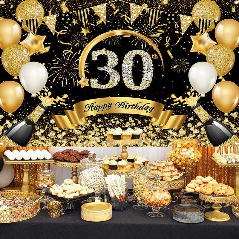 Happy 30th 40th 50th Birthday Banners Black Gold Birthday Party Decorations Adults 30 40 50 Years Old Birthday Party Supplies