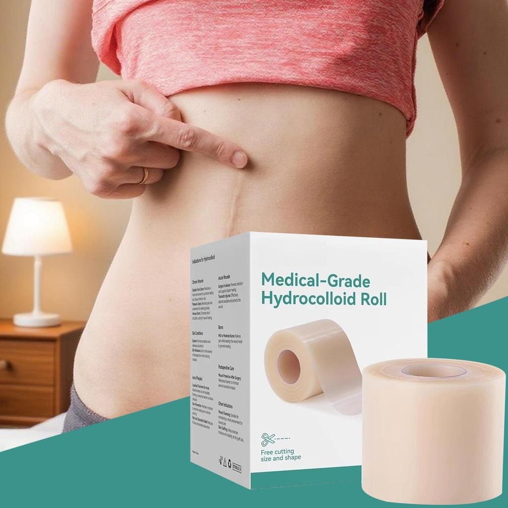 Waterproof Hydrocolloid Bandages Roll 16.4ft Hydrocolloid Patch Bandages Cuttable Pad For Wound Care Daily Wear Face Body Burns