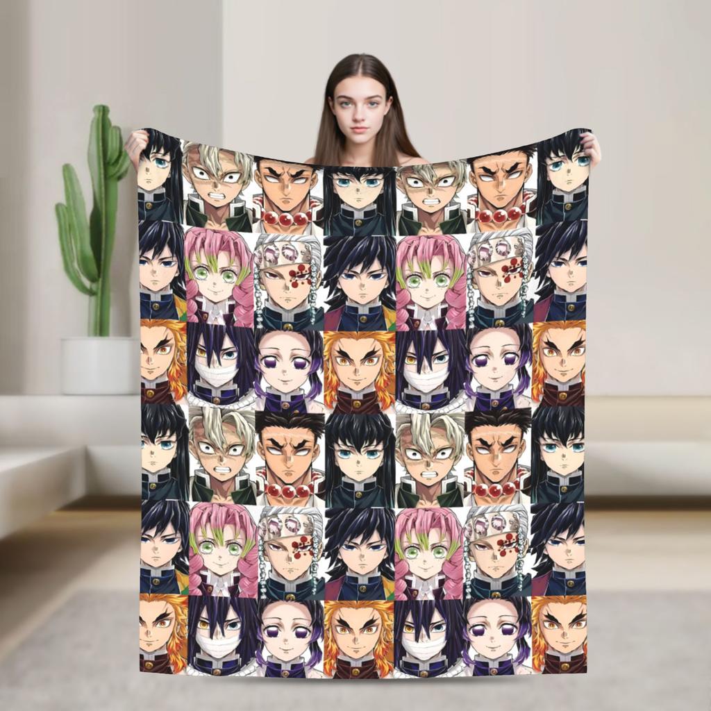 Demons Agatsuma Zenitsu Slayers Blanket Flannel  Winter Anime Multifunction Warm Throw Blankets for Car