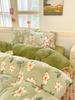 White Plant Flower Milk Velvet Duvet Cover Green Reversible Soft Skin-friendly Comforter Cover Adult Kid Bedroom Winter Bedding