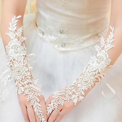 Hochzeit Braut Ausschnitt lange Handschuhe wasserlösliche Spitze Blumen Bohrhaken zugeordnet dem Ball Handschuh Zubehör