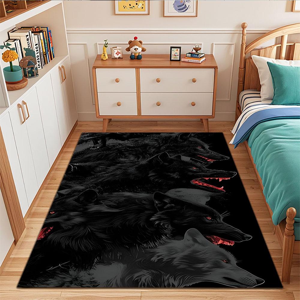 "Fierce Black Wolves with Red Eyes" Patterned Carpet, Suitable As a Non Slip Play Mat for the Living Room and Bedroom Sofa