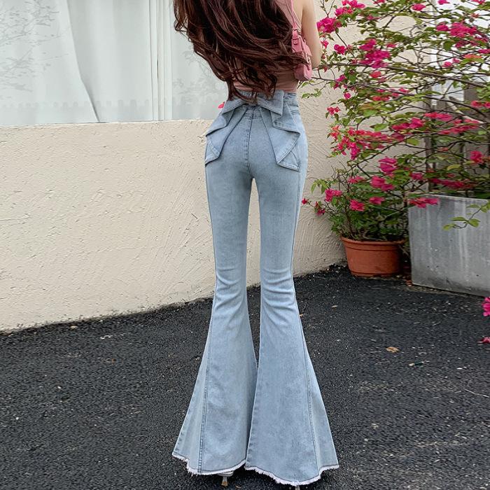 

Three-dimensional bow flared jeans for women, new autumn 2026 model, high-waisted, stretchy, slimming, butt-lifting bell-bottom pants XL світло-синій колір