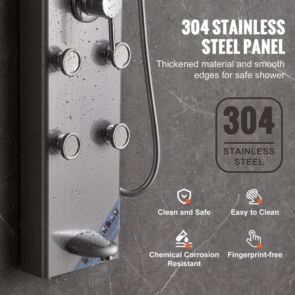 VEVOR Shower Panel System, 6 Shower Modes, Digital Display Shower Panel Tower, Rainfall, 8 Massage Jets, Tub Spout