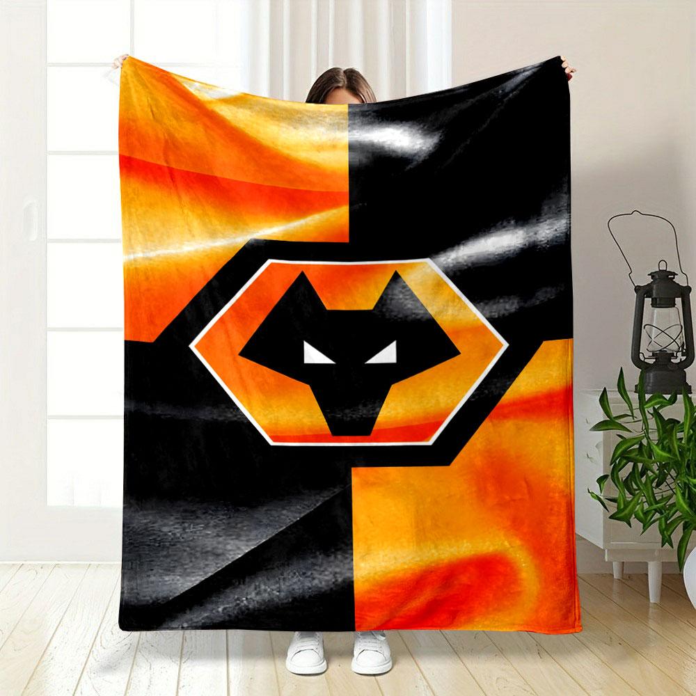 Wolf Badge on Orange and Black Design print blanket soft and cozy perfect for the living room bed sofa or a nap,gift