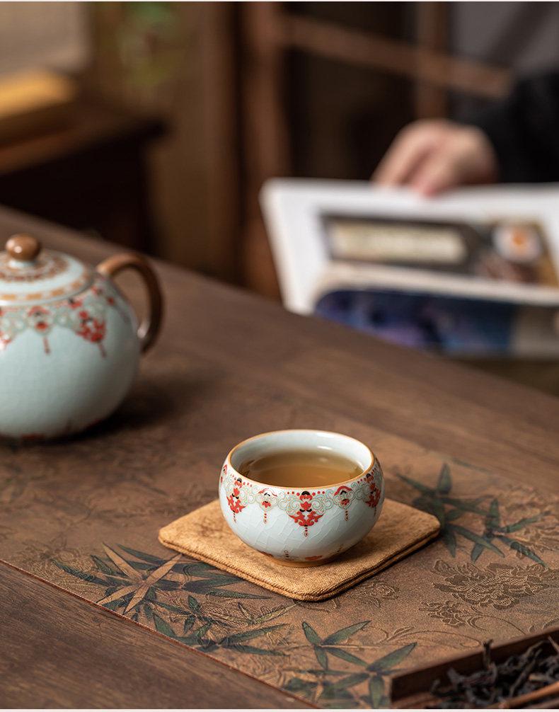 Ru Kiln Crackle Glaze Ceramic Gongfu Teacup - High-Grade Personal Tea Tasting Cup
