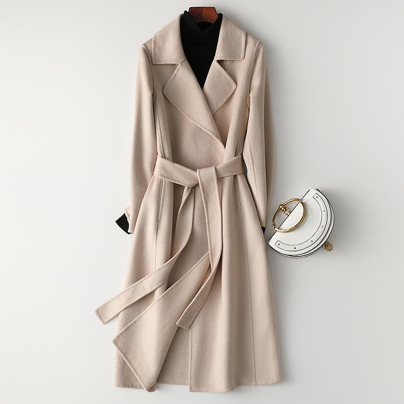 Autumn and Winter New Double-sided Woolen Cashmere Coat Women's Long Slim and Thin High-end Fashion Fashion Woolen Coat