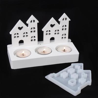 DIY Heart House Candlestick Silicone Mold Window Houses Tea Light Candle Holder Craft Gift Making Resin Gypsum Molds Home Decor