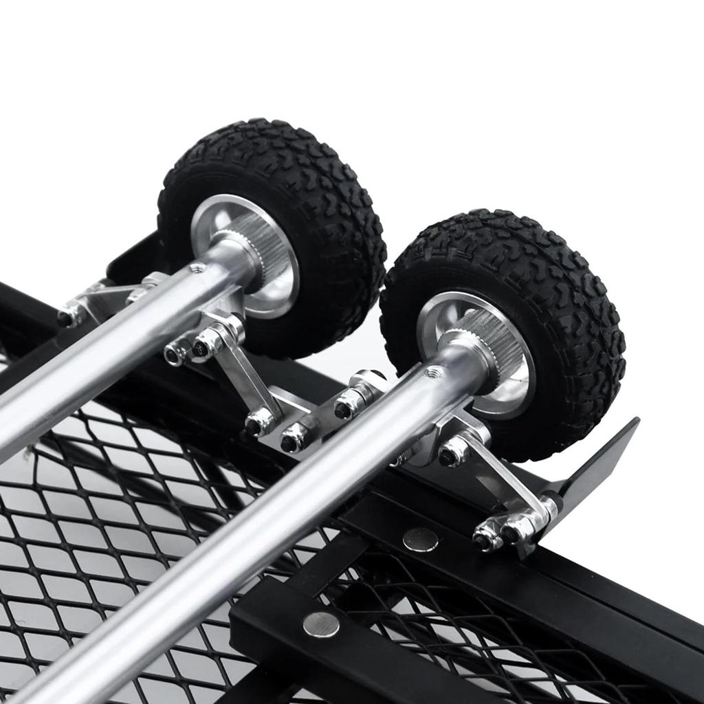 Rimorchio RC, Rimorchio RC in Scala 1/10 per Trainare Dietro un'Auto, Rimorchio Piattaforma in Metallo con Gancio di Traino e Ricevitore per RC Crawler 4 6 SCX10 Gen7 Gen8 Upgra