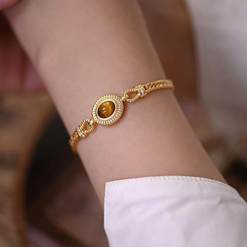Fashion Stainless Steel Natural Tiger Eye Stone Jewelry Bracelets for Women Korean Original Design Charm Bracelet