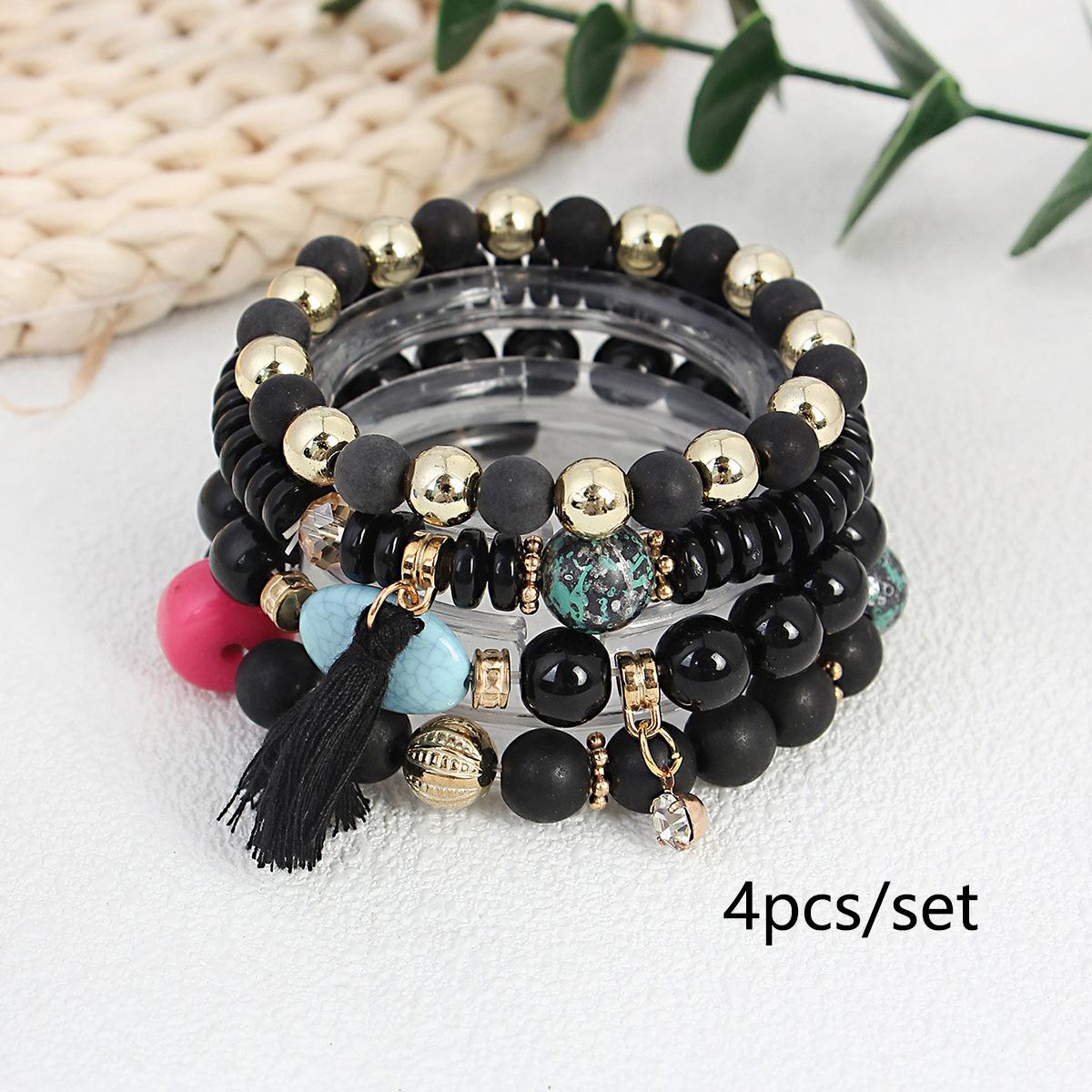 JYL TS Bracelet  Bohemian Love Tassel Set Attracts Joy & Positive Energy Black