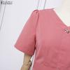 ZANZEA Women Casual V-Neck Short Sleeve Lace Splice Long Dress