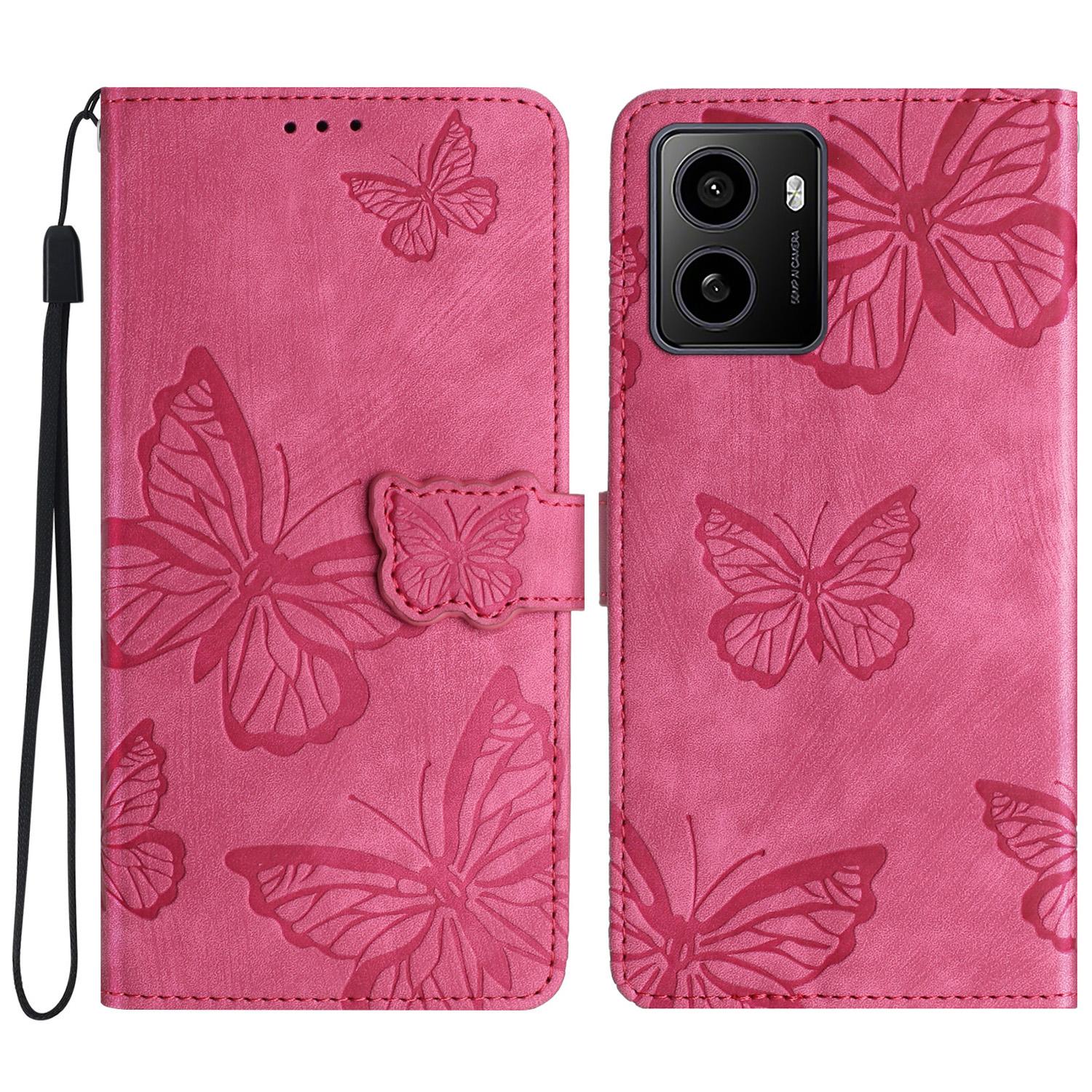 

For HMD Pulse/Pulse+ Case Butterfly Design Flip Wallet Leather Phone Cover Skin-Touch Rose