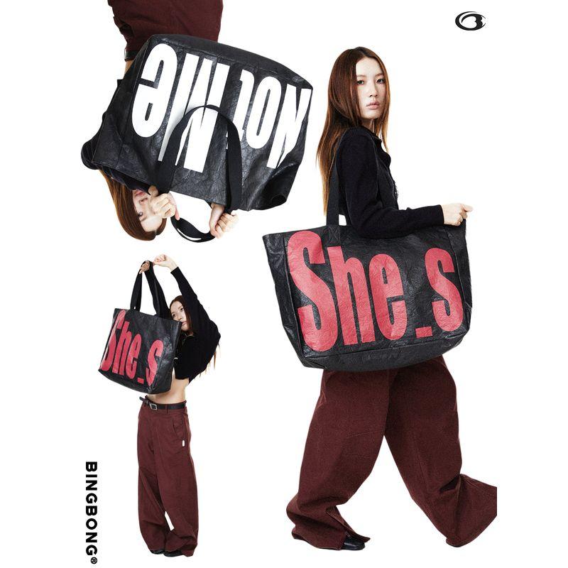 

Бингбонг | Оригинальная Она. S Не Я Сборчатая Оверсайз Большая Вместимость Хозяйственная Сумка Сумка для Поездок Женская Black