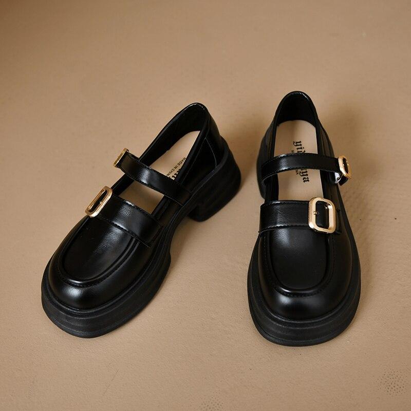 

Туфли в стиле Лолиты, женские туфли-оксфорды на квадратном высоком каблуке с пряжкой и ремешком для женщин, туфли Мэри Джейн на платформе, большие размеры 40 чёрный