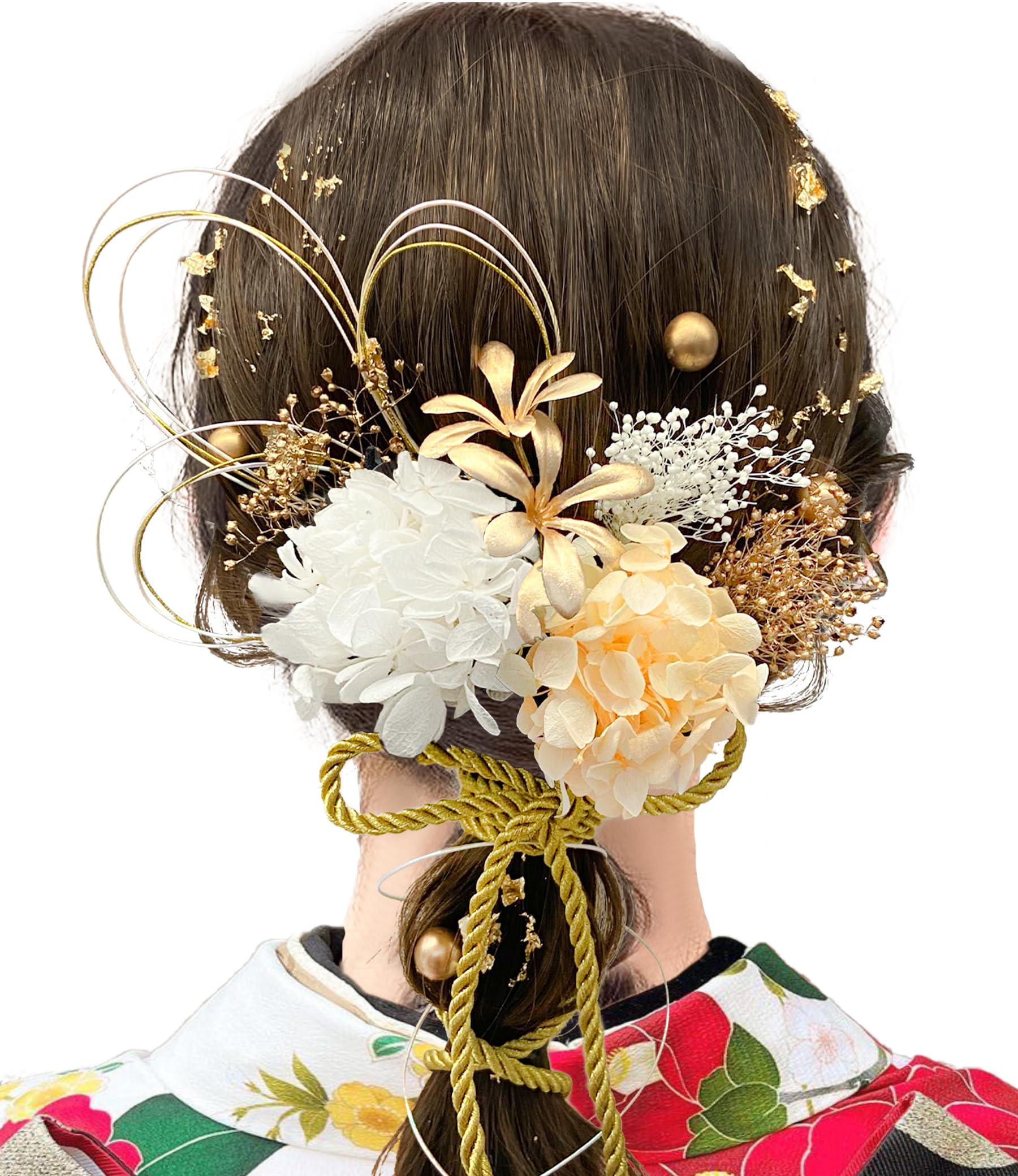 

JZOON Ceremony Hair Ornament Colors Artificial Dried Small Flower Gold Gold Hair Perfect for Entrance A1059 Coming-of-Age [9 Available] Shichi-Go-San белый
