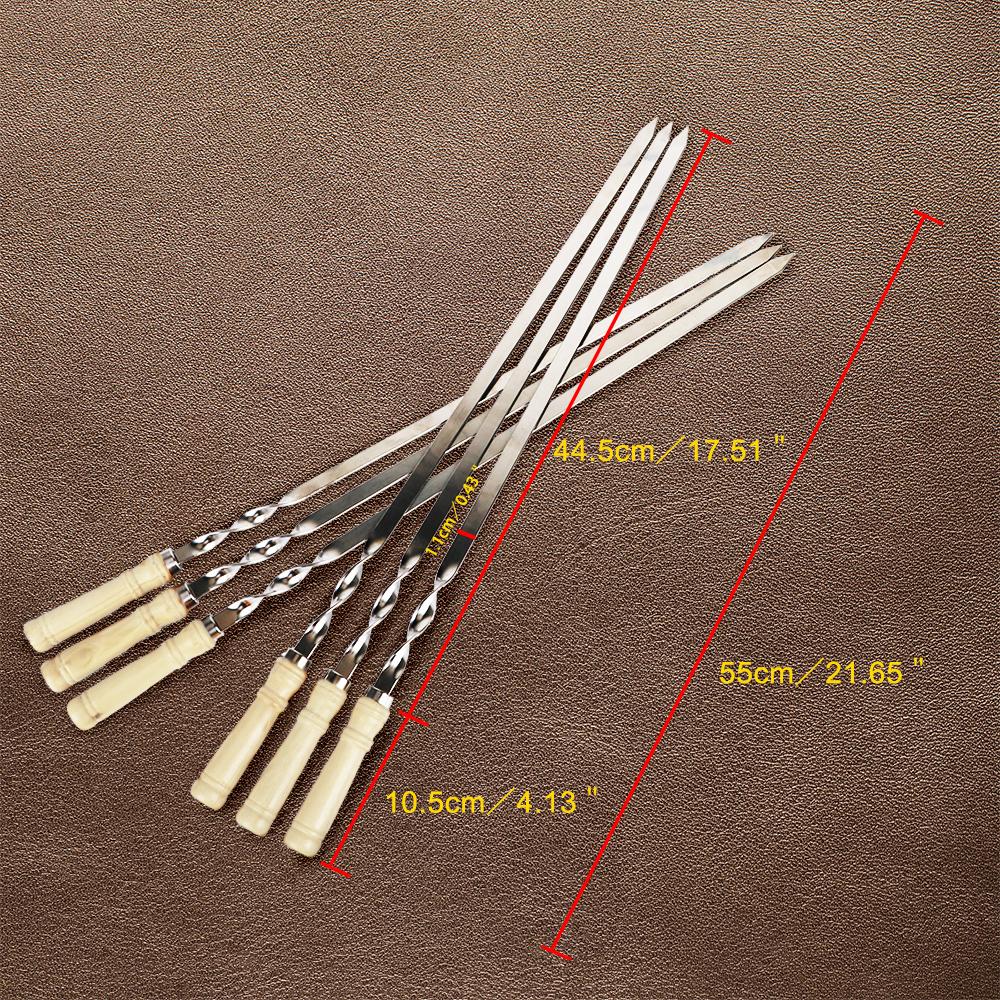Wood BBQ Fork Stainless Steel Outdoors Grill Needle 55cm 21.65" Barbecue Grill Stick Long Handle Shish Kebab BBQ Skewers
