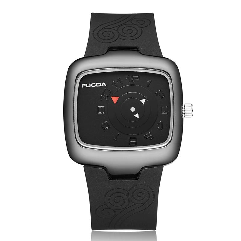 Einzigartiger Plattenspieler Schwarz Weiß Quadratisch Quarz Herrenuhr Armbanduhr Herren Kreative Zeitanzeige Gummiarmband Uhr