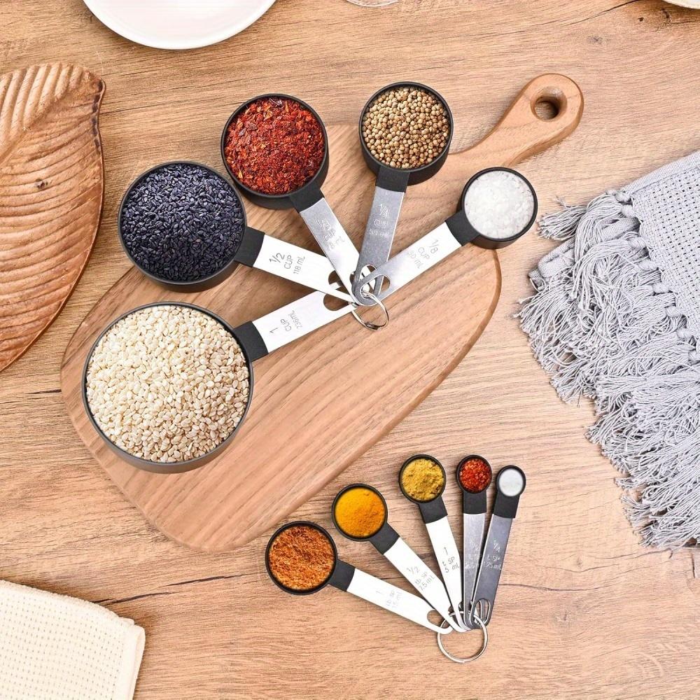 10 Pcs Measuring Cups and Spoons Set, Stainless Steel Handle Stackable Measuring Spoon Set, Measuring Cups for Dry and Measuring
