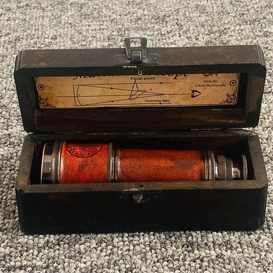 Antique Brass Finish Telescope with Wooden Box Vintage Nautical Spyglass Home Decor