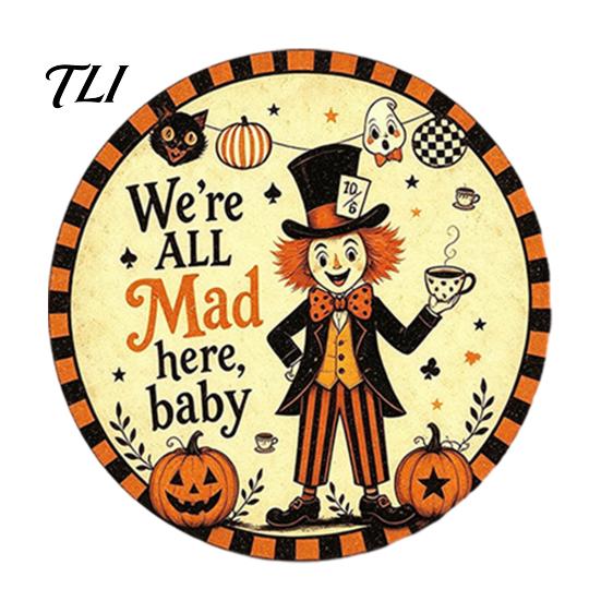 Wall Mounted Metal Decor Retro Halloween Sign, Round Decorative Vintage Festive Home Ornament Rustic Art for Living Room Party Decoration Durable Iron