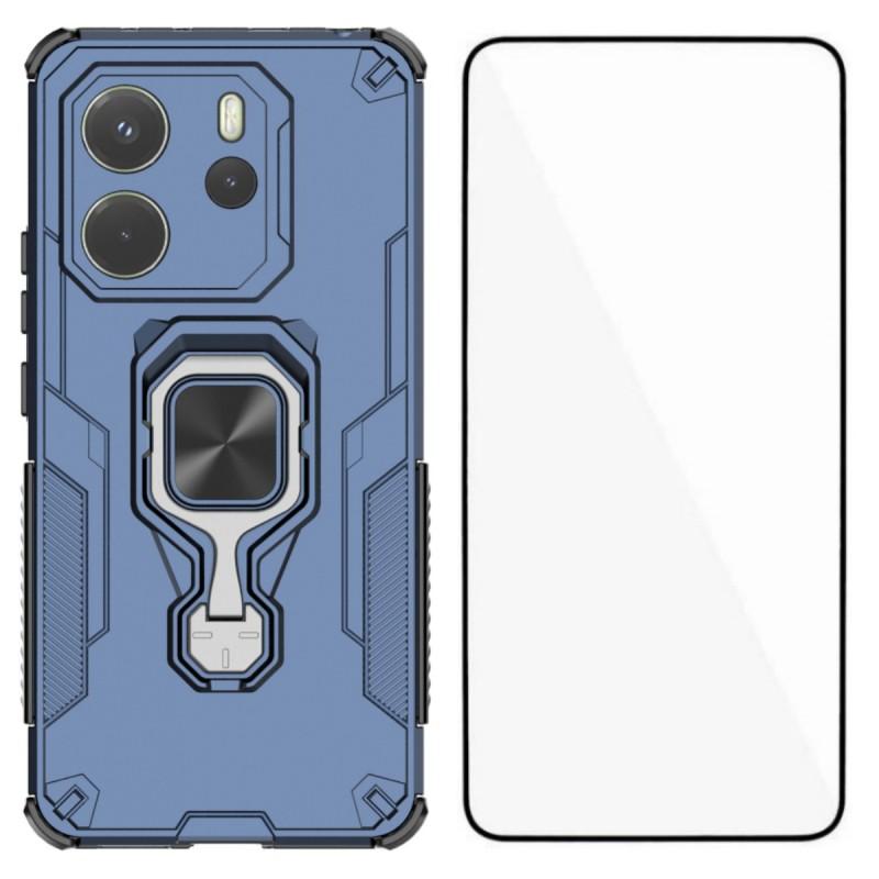 

Для Xiaomi Redmi Note 14 4G (163,25x76,55x8,16 мм) Чехол для телефона WANLONFENG PC TPU Задняя крышка Подставка с закаленным стеклом Blue