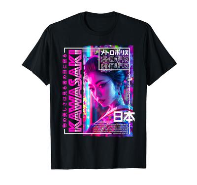 Kawasaki City 80s Synthwave Geisha Japan Kawasaki T-Shirt