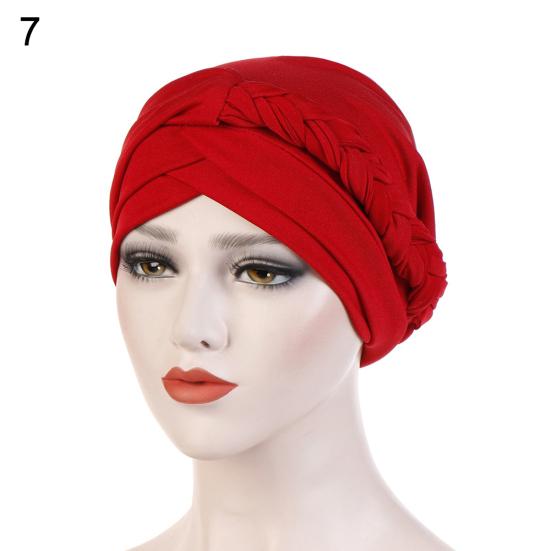 Modny Jednokolorowy Pleciony Muzułmański Turban Kapelusz Chemo Bandana Headwrap