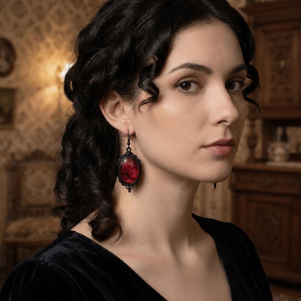Black Frame Halloween Dangle Earrings Blood Red Drop Earrings Gothic Resin Earrings Banquets