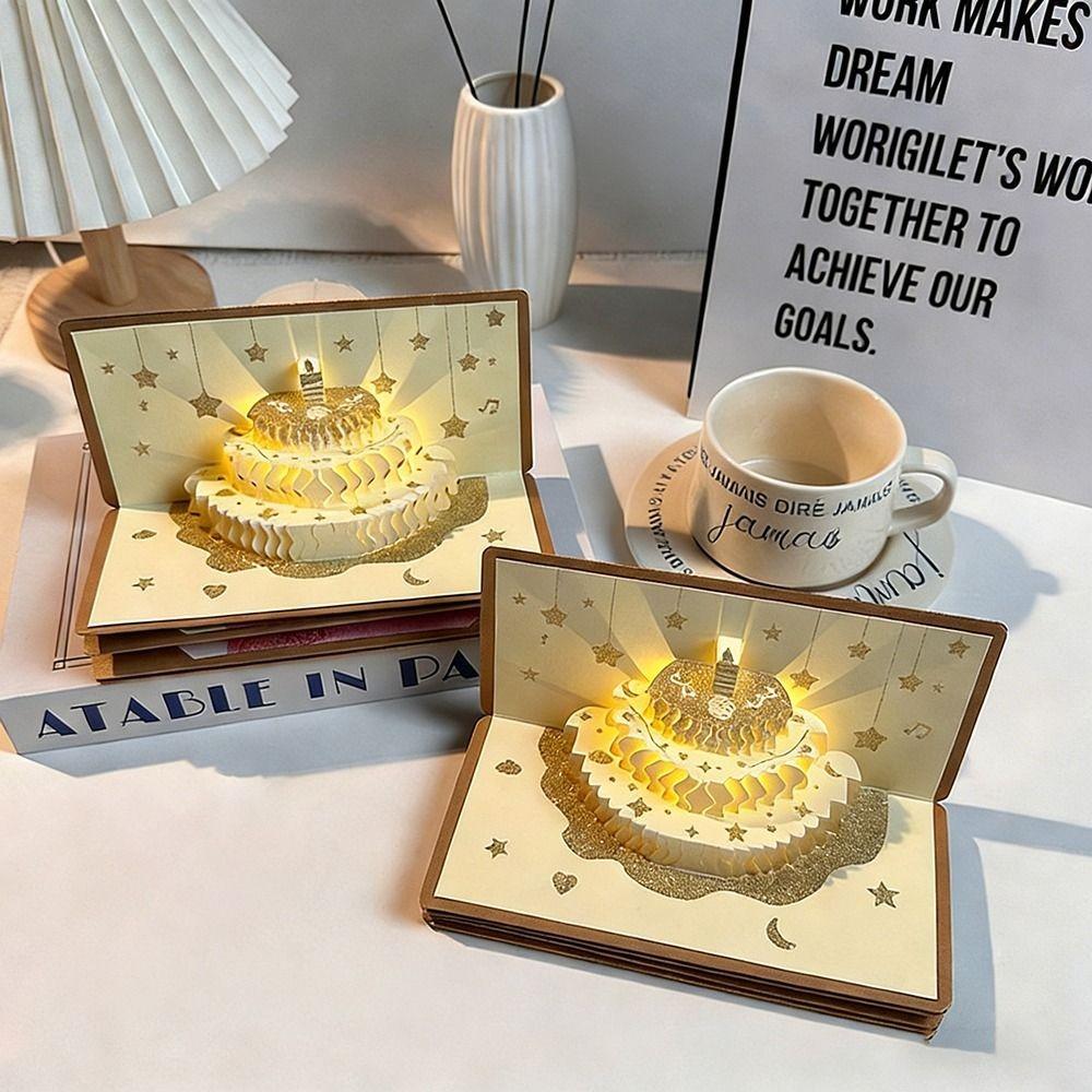 Foldable Musical Light Greeting Card 3D Pop-Up New Year's Money Red Envelope  Surprise Gift