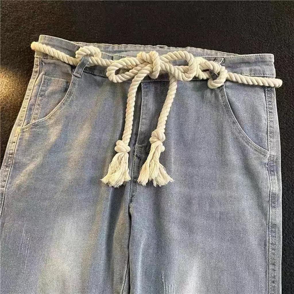 Vintage Cotton Linen Braided Rope Belt Adjustable Waistband Sash for Jeans Casual Outfits Youthful Unisex Design