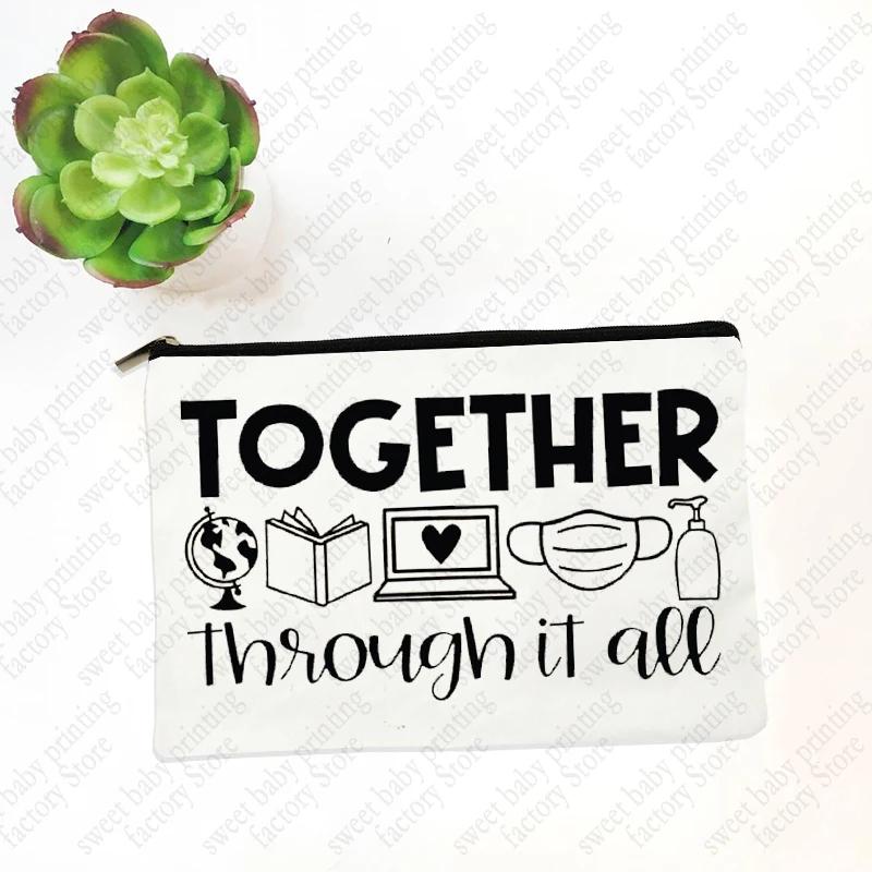 Teach Love Inspire Teacher Makeup Cosmetic Bags  Back To School Gift Beauty Cases Pencil Pouch Organizer Storage Box Mini Purse