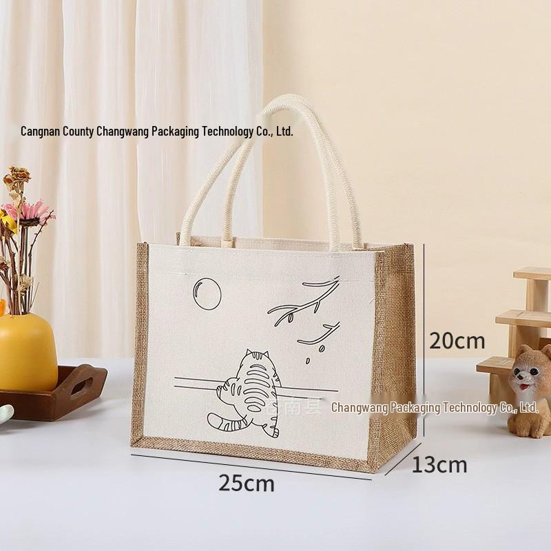 Hand-Painted Graffiti Canvas Tote Bag - Yellow Linen Logo Pattern