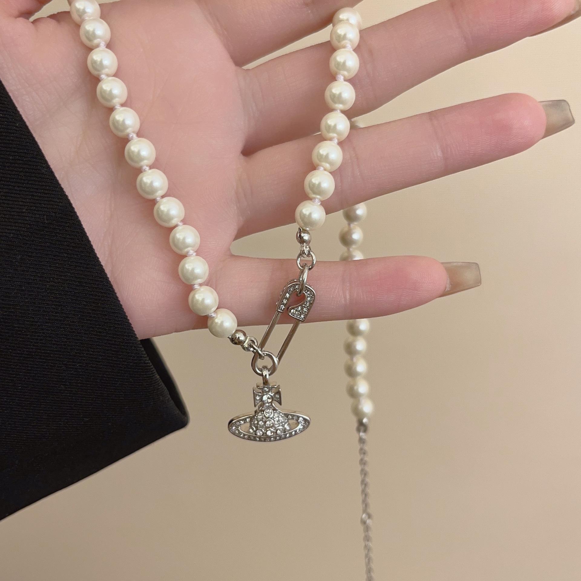 Ретро Брошь Жемчужная Вдовствующая Императрица и Ожерелье Сатурн Комплект для Женщин