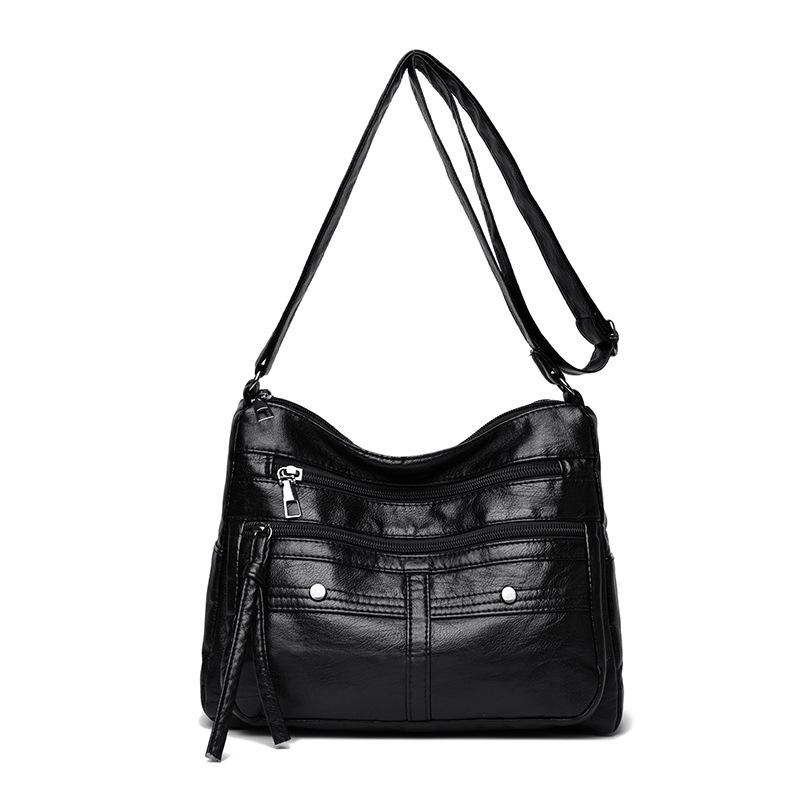

Модная женская сумка через плечо из мягкой кожи на четыре сезона, многоотдельная, с несколькими карманами, со строчкой чёрный