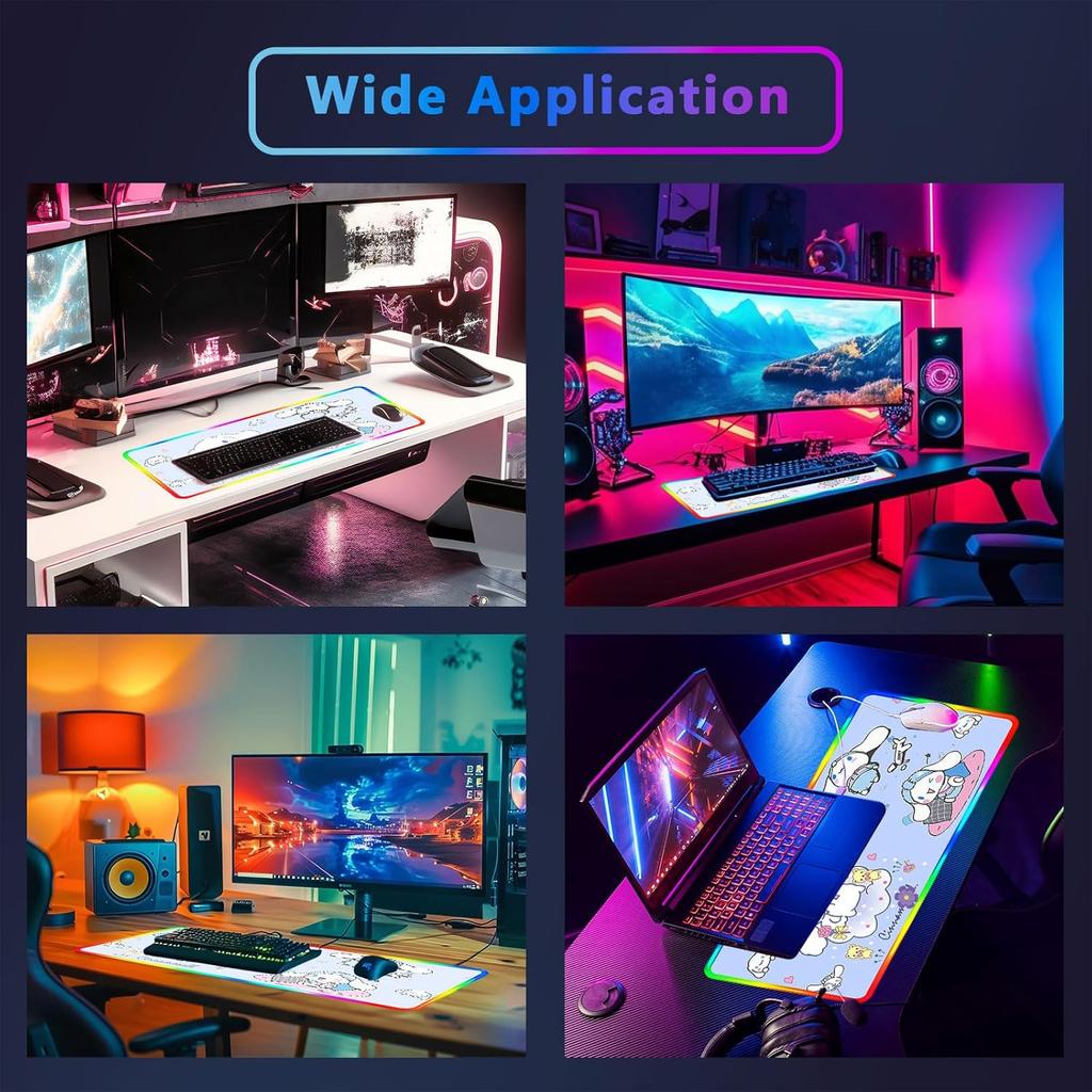 11.8 X 31.4 Kitty RGB Mousepad Led Mouse Pad, Kitty Large RGB Gaming Mouse Pad, Office Desk Mat Non-Slip Rubber Base Mouse Pads (Blue)