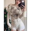 VAYLA T-shirt à manches longues graphique en fourrure de luxe Y2k Femme Automne Hiver Tops épaules dénudées Années 2000 Vintage Blouse basique T-shirts Chemise blanche