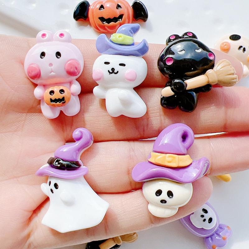 10Pcs New Mini Cute  Cartoon Halloween Collection Flat Back Resin Cabochons Scrapbooking Jewelry Craft Decoration Accessories