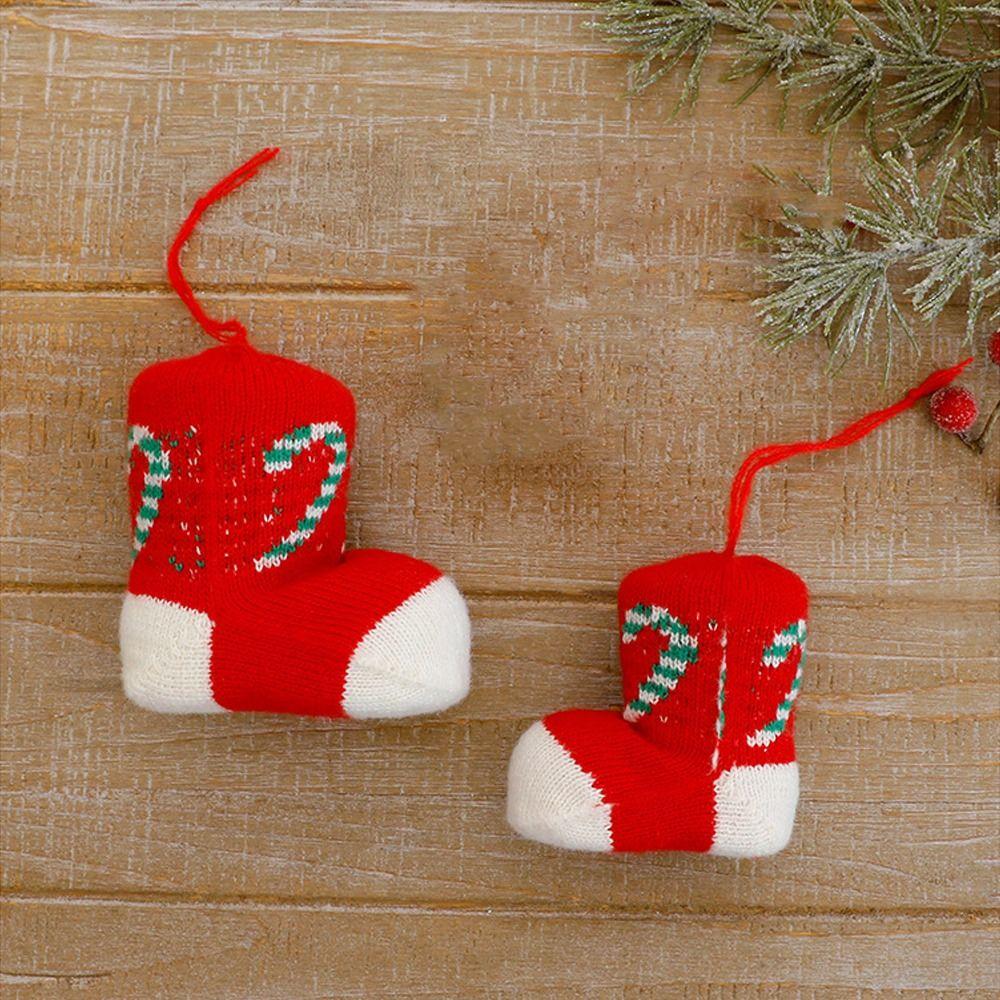 Gestrickter Weihnachts-Stiefel-Anhänger Bunter Weihnachtsbaum-Anhänger Frohe Weihnachten Dekoration