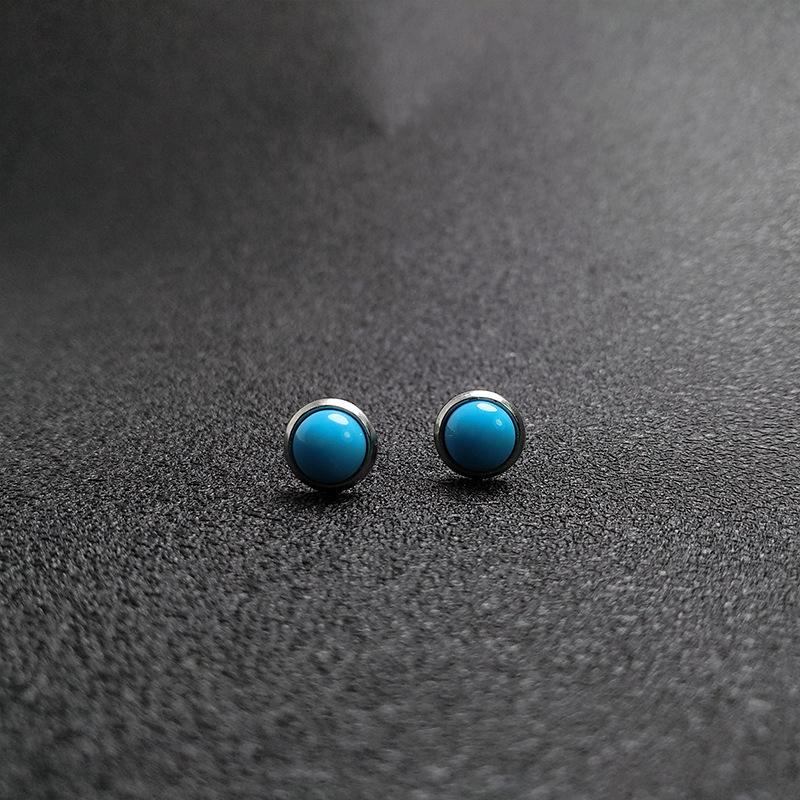 Buyee 925 Sterling Silver Female Stud Earring Natural Turquoise Earring for Women Fashion Simple Round Fine Jewelry Earring Gift