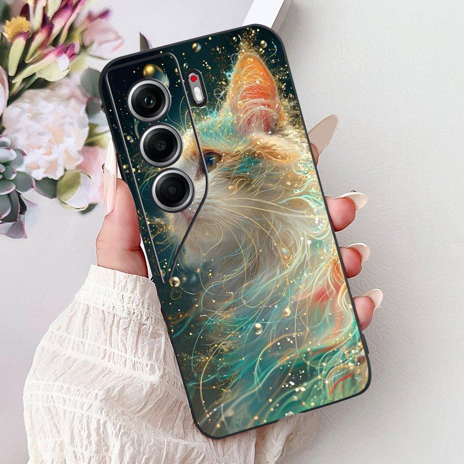 For Tecno Camon 40 Pro 4G Camon40 Elegant Floral Cat Phone Case For Camon 40 40Pro 4G CM6 CM5 Black Silicone Soft Cases Bumpers